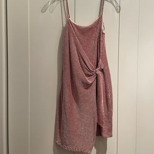 NEW All in Favor Mini Dress. Red/white stripe faux wrap.